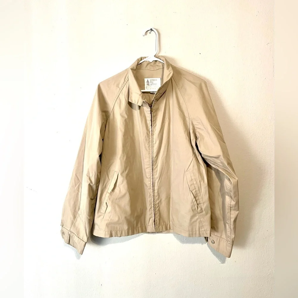 Vintage London Fog Streetwear Mens 44R Blank Cafe Racer Bomber Jacket Beige EUC